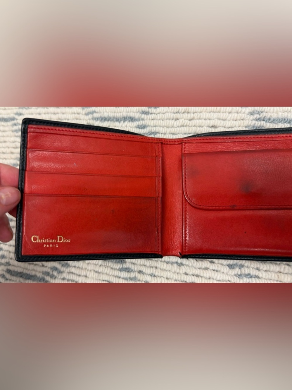 DIOR Vintage Rare Unisex Black Leather CD Logo Icon Bifold Wallet W/ Red Inside - Picture 12 of 16
